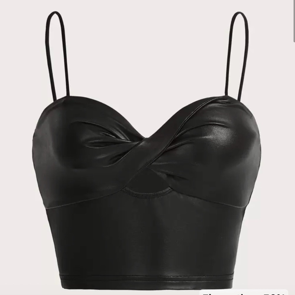 Black Twist Front PU Leather Cami Top
 Women's Top